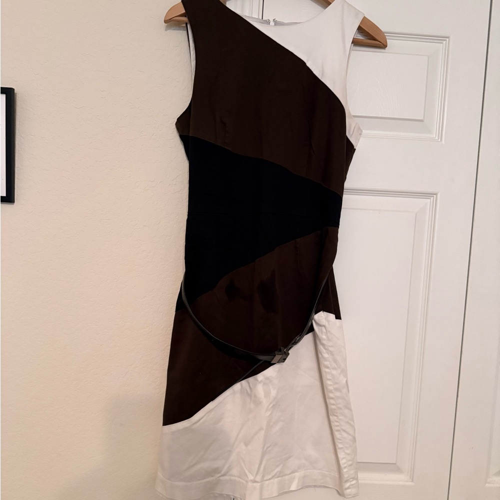 White House Black Market Asymmetrical Black and White Dress